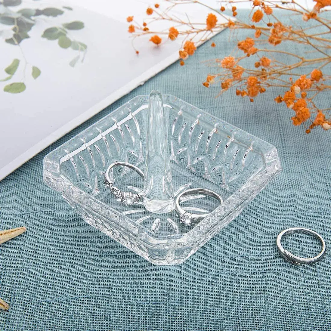 H&D HYALINE & DORA Crystal Ring Holder Dish 7.8cm (3.1") | Exquisite Glass Jewelry Organizer Tray for Rings & Earrings - view 6