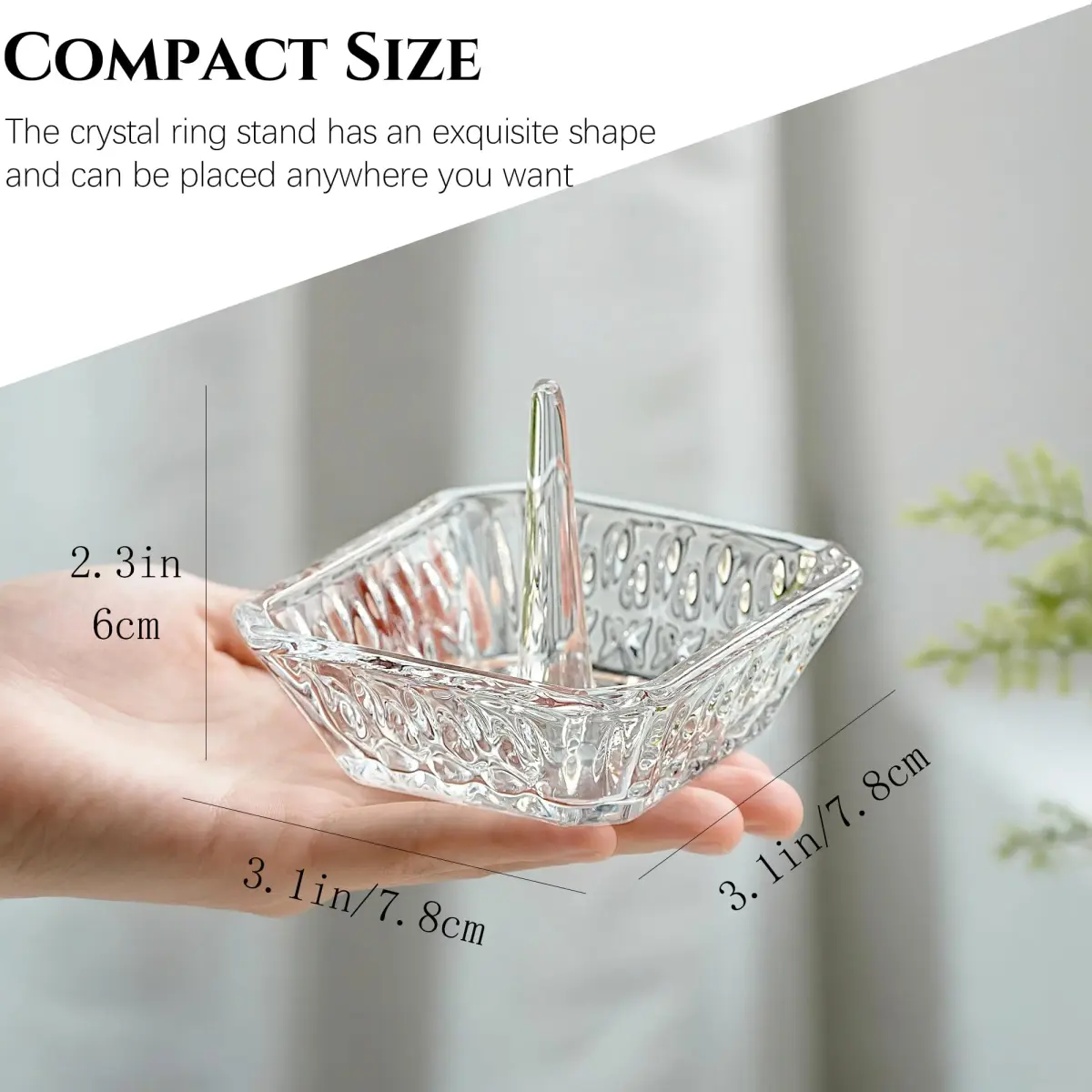H&D HYALINE & DORA Crystal Ring Holder Dish 7.8cm (3.1") | Exquisite Glass Jewelry Organizer Tray for Rings & Earrings - view 3