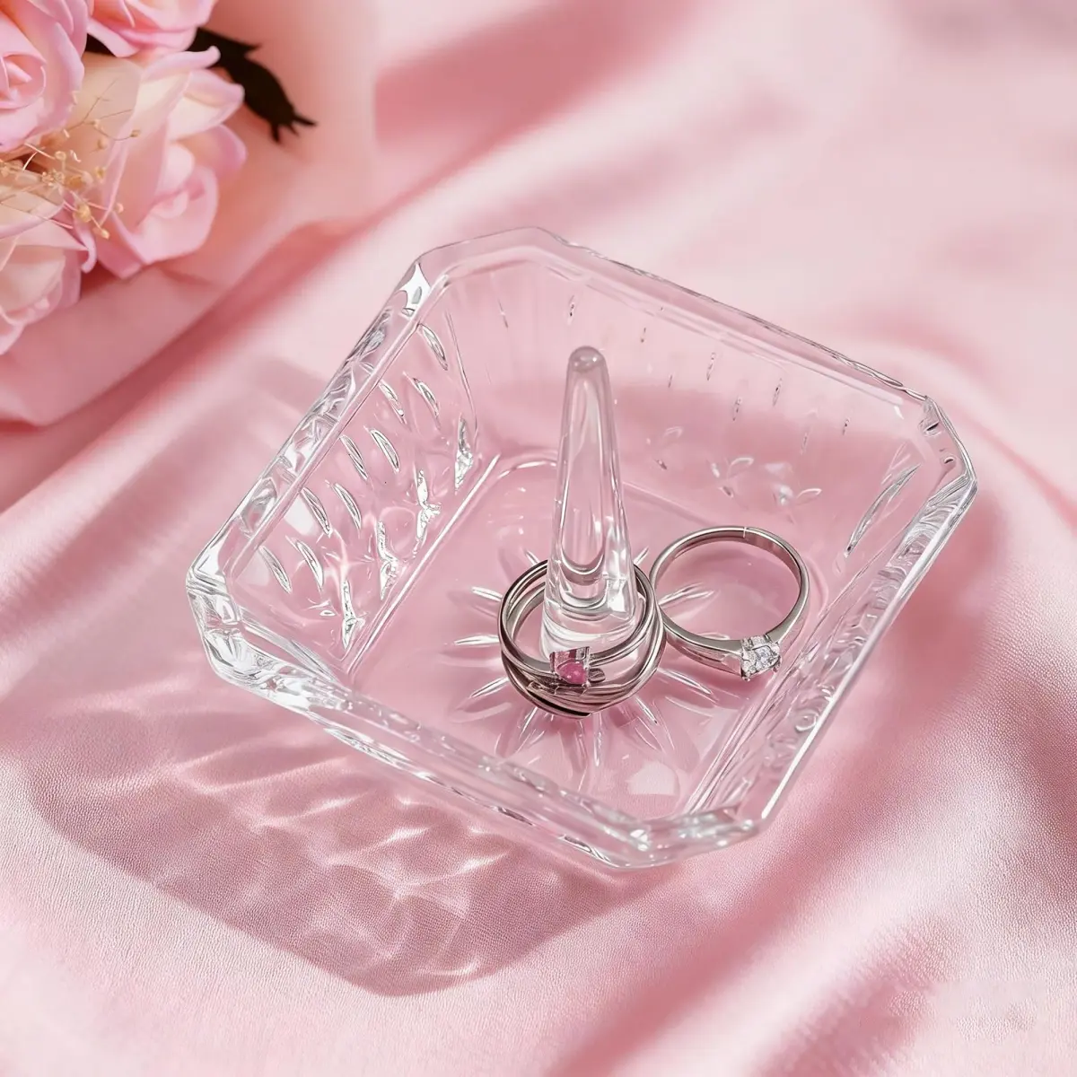 H&D HYALINE & DORA Crystal Ring Holder Dish 7.8cm (3.1") | Exquisite Glass Jewelry Organizer Tray for Rings & Earrings - view 4