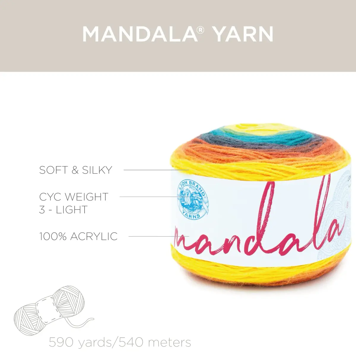Lion Brand Mandala Yarn Thunderbird 150g (5.3oz) | CYC #3 Light Weight Acrylic Yarn for Knitting & Crochet - view 3