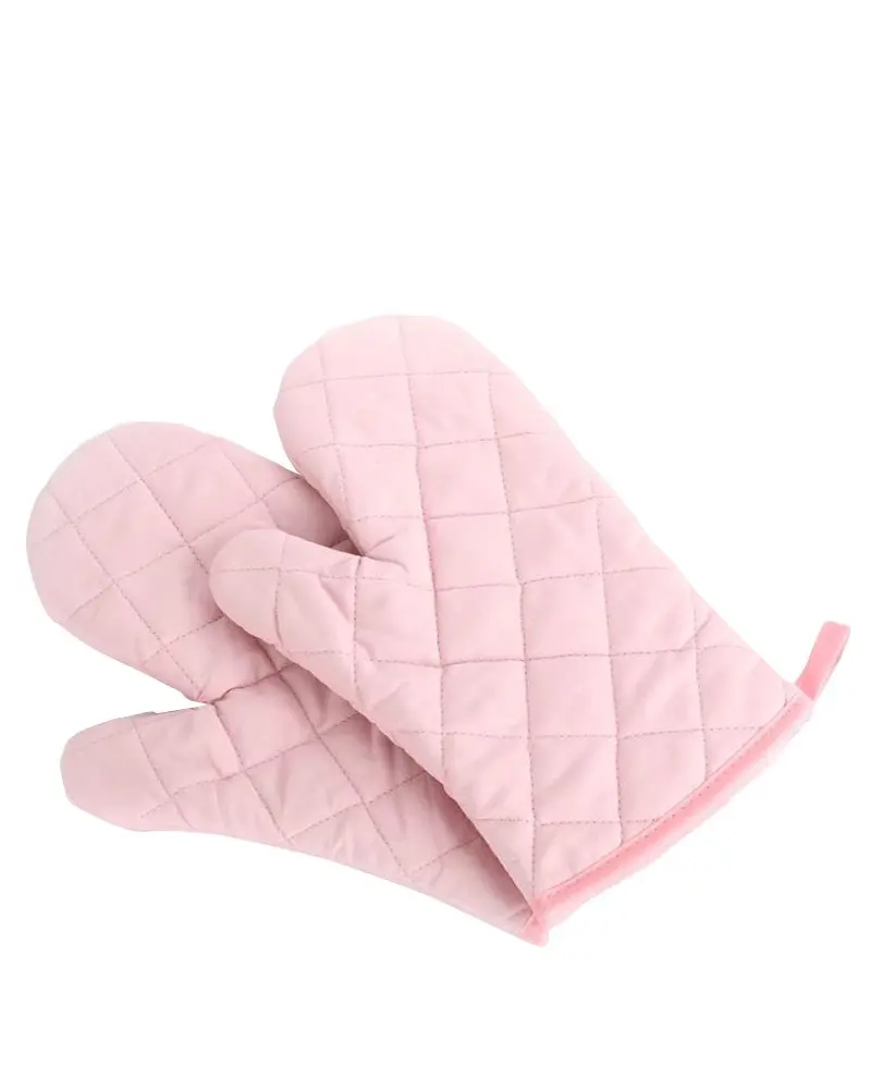 Nachvorn Heat Resistant Oven Mitts Pink Quilted Cotton & Polyester Oversized Mittens, 1 Pair (18 cm x 27 cm) - main product image