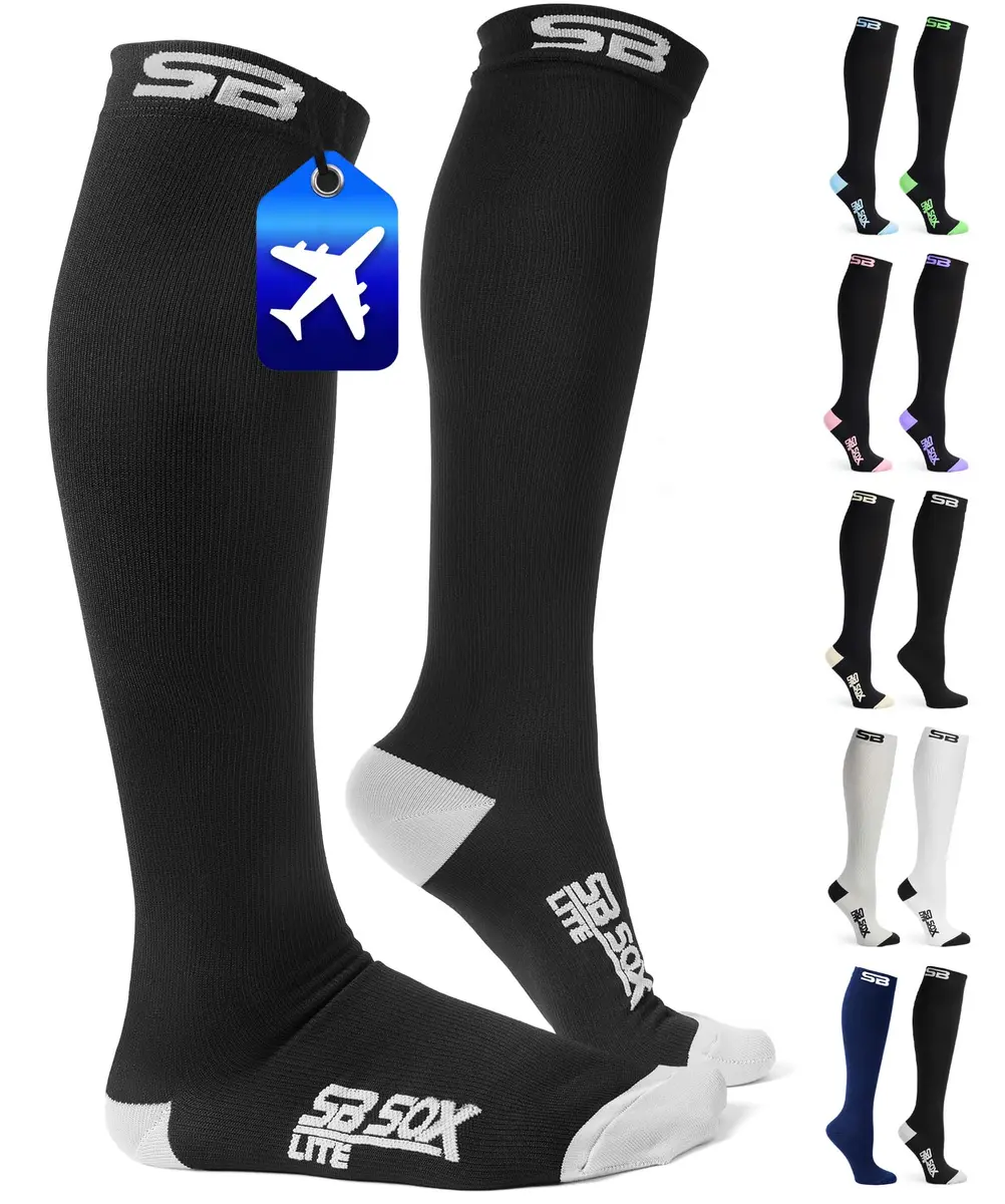SB SOX Lite Compression Socks for Flying, 15-20mmHg (Black/Gray, L/XL) | Support for Long Flights & Travel - main product image