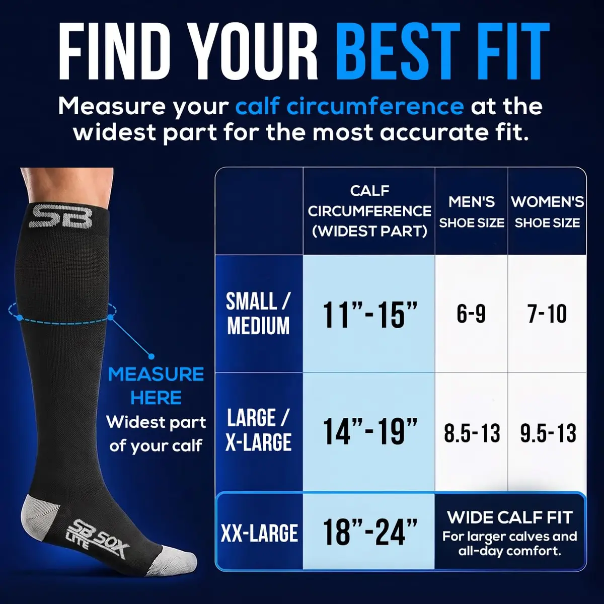SB SOX Lite Compression Socks for Flying, 15-20mmHg (Black/Gray, L/XL) | Support for Long Flights & Travel - view 6