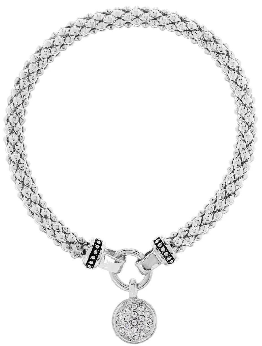 Nine West Silver Pave Circle Stretch Bracelet for Women | 5.7 cm (2.25in) Diameter | Sparkles with Clear Crystals - main product image