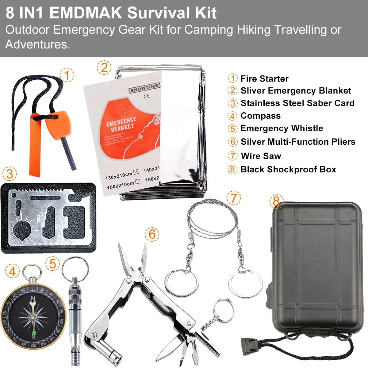 EMDMAK Survival Kit Black 194 g (6.8 oz) | Essential Outdoor Emergency Gear - view 6