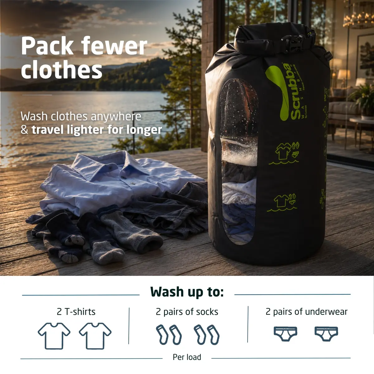 Scrubba Wash Bag Patented Washboard-in-a-Bag™ 5 oz Travel Clothes Washer | Ultra-Portable Travel Laundry Solution - view 6