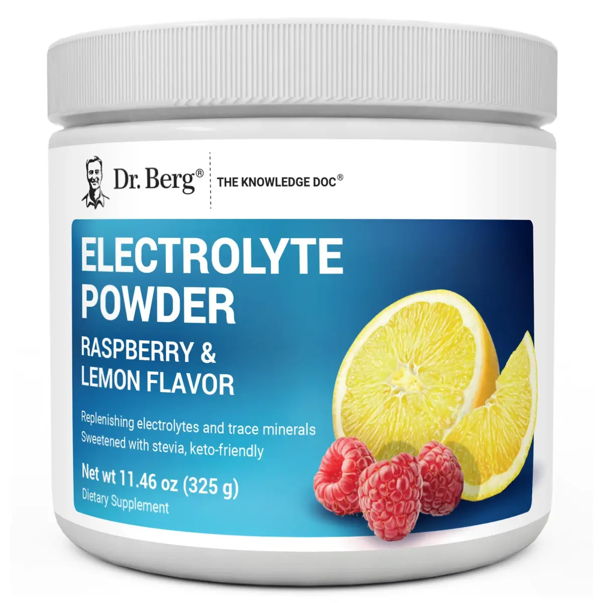 Dr. Berg Nutritionals Raspberry Lemon Keto Electrolyte Powder 330g (11.6 Oz) | 1000mg Potassium, Zero Sugar - main product image