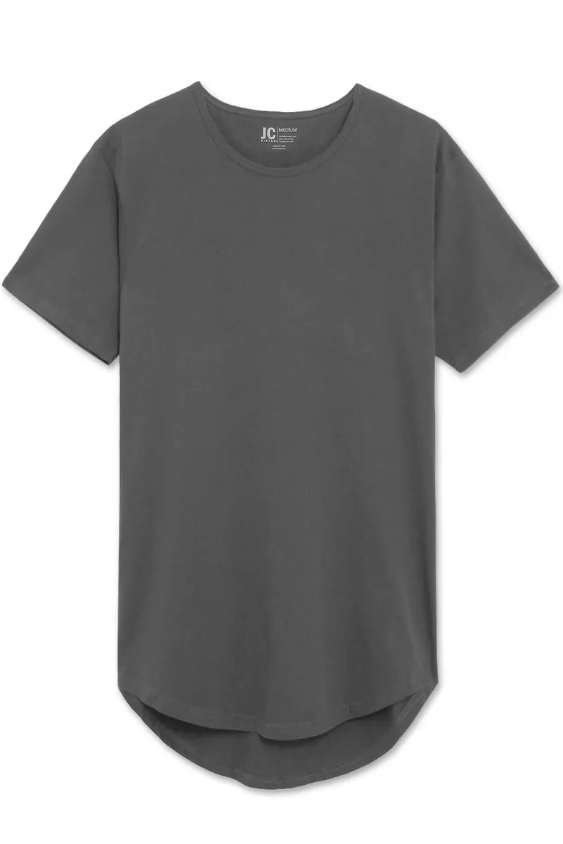 JC DISTRO Mens Hipster Hip Hop Cotton Elong Round Scallop Hemline Tshirt Coolgray XXXLarge | Modern Style & Longer Fit - main product image
