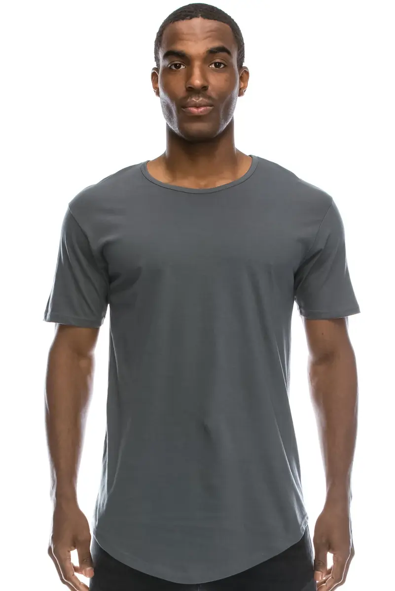 JC DISTRO Mens Hipster Hip Hop Cotton Elong Round Scallop Hemline Tshirt Coolgray XXXLarge | Modern Style & Longer Fit - view 2