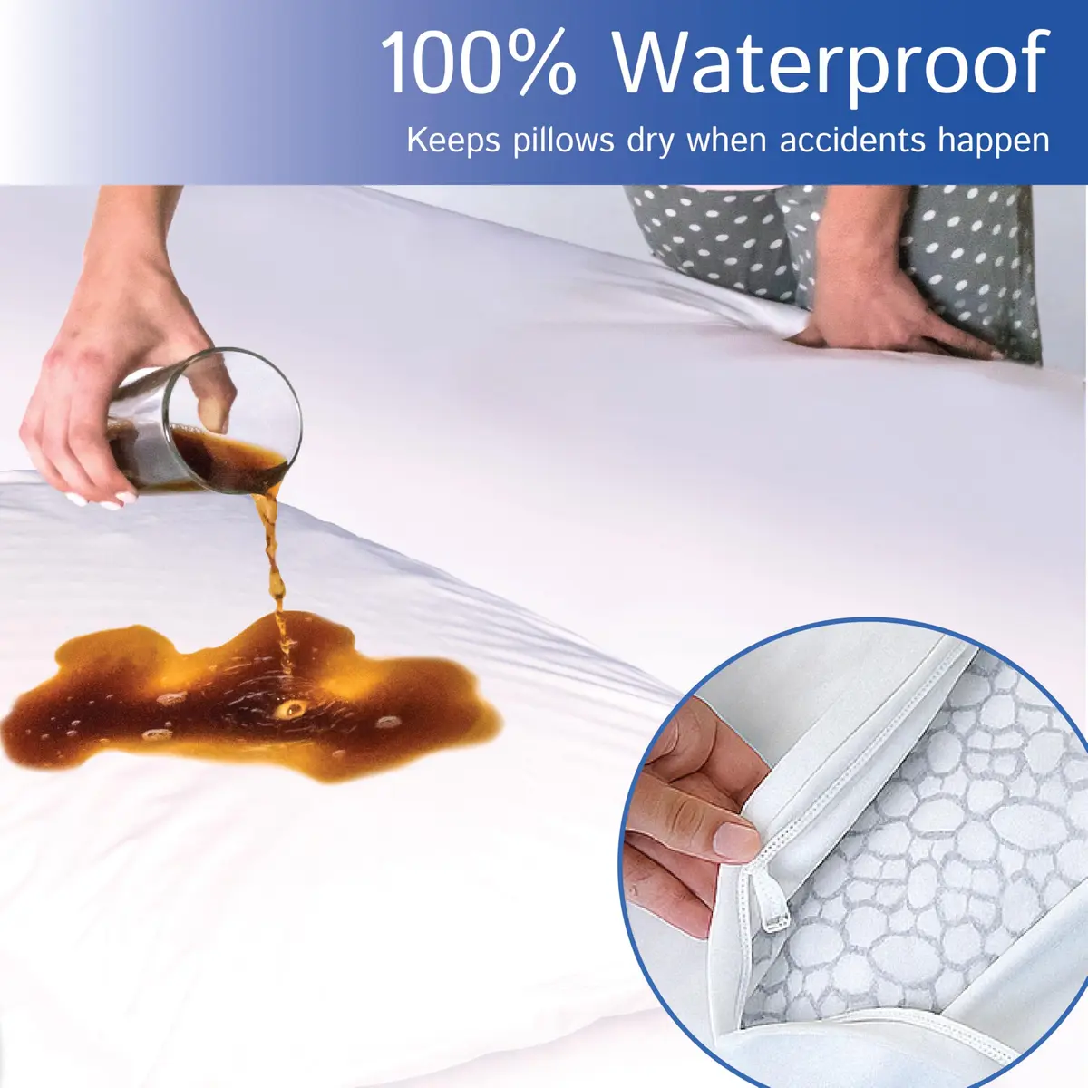 Four Seasons Essentials Queen Size Waterproof Pillow Protectors (Set of 2) 53cm x 79cm | Hypoallergenic Zippered Pillow Encasement - view 5