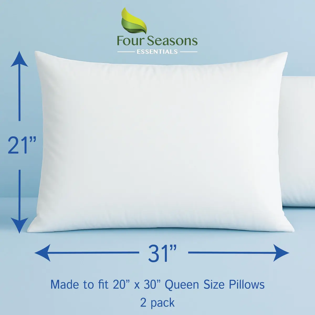 Four Seasons Essentials Queen Size Waterproof Pillow Protectors (Set of 2) 53cm x 79cm | Hypoallergenic Zippered Pillow Encasement - view 2