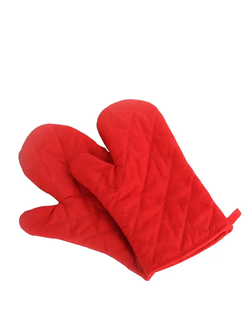 Nachvorn Red Oven Mitts Heat Resistant Kitchen Gloves 18 cm (7 in) | Quilted Polyester Cotton Pair - main product image