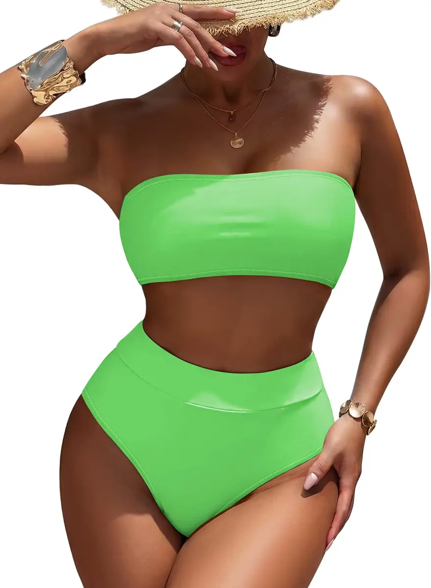 Pink Queen Women'S Removable Strap High Waist Bikini Set Swimsuit Green S | Trendy, Supportive & Durable - main product image