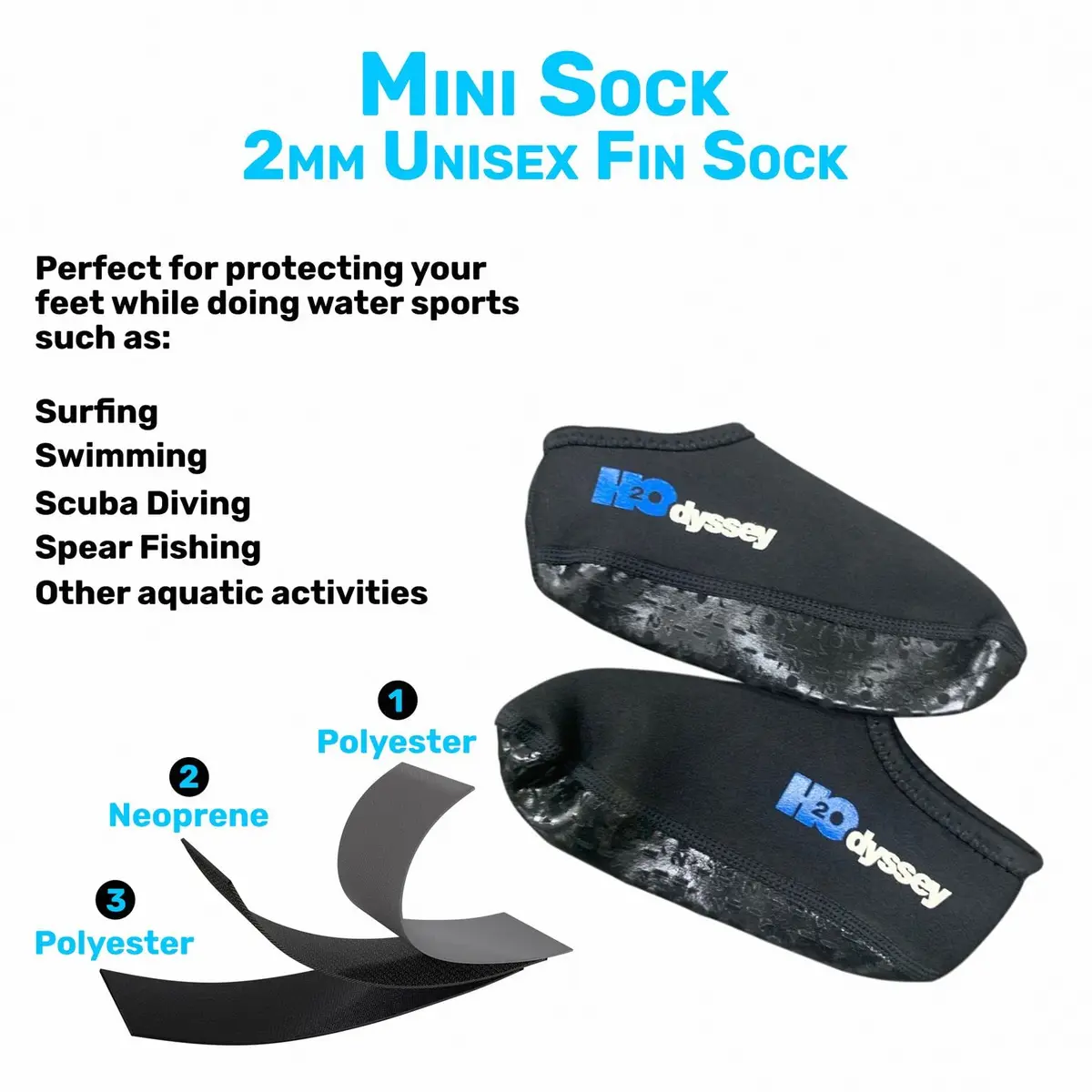 H2ODYSSEY 2mm Neoprene Fin Socks – Anti‑Blister Water Socks for Swimming & Diving (Ankle, Black, Medium) - view 5