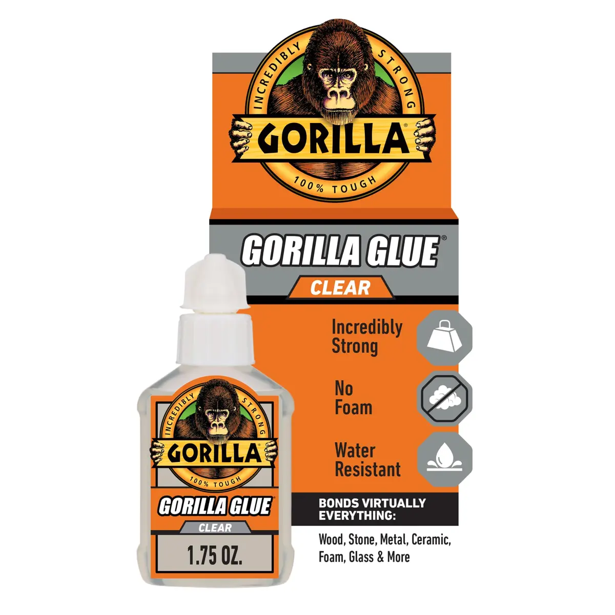 Gorilla Clear Glue, All Purpose, 1.75 oz Bottle | Crystal Clear, Water Resistant Bond - main product image