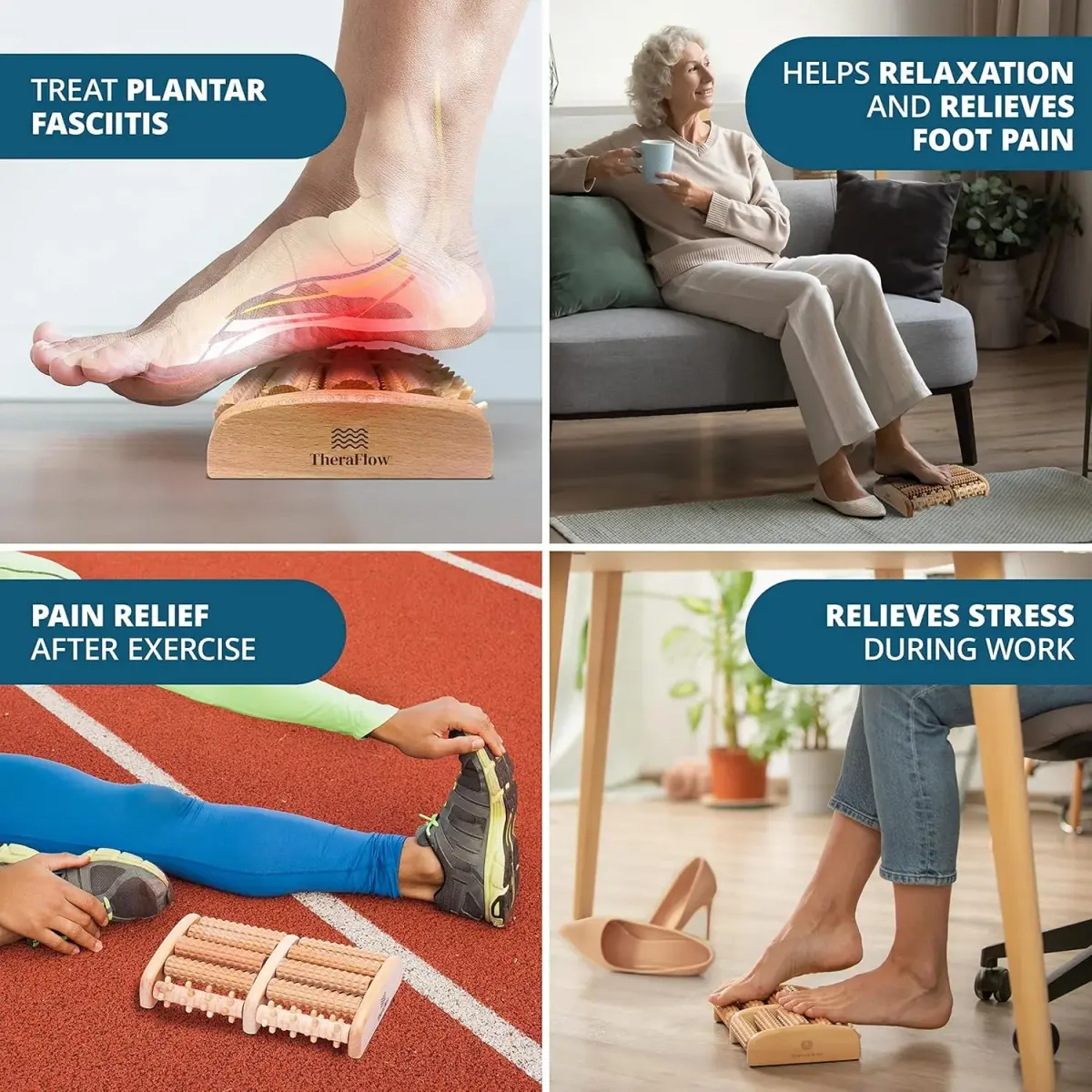 TheraFlow Wooden Foot Massager Roller with Reflexology Nubs | Deep Tissue & Plantar Fasciitis Relief - view 3