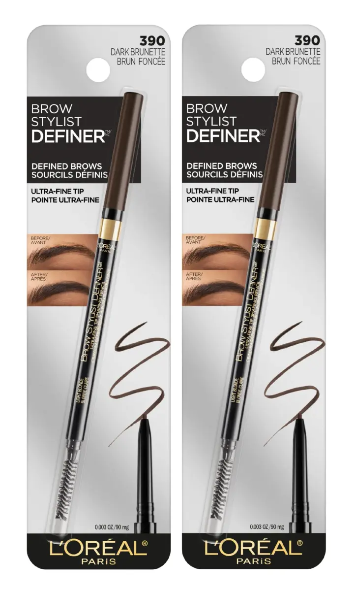 L'Oreal Paris Brow Stylist Definer Waterproof Eyebrow Pencil, Dark Brunette, Pack of 2 | Ultra-Fine Tip - main product image