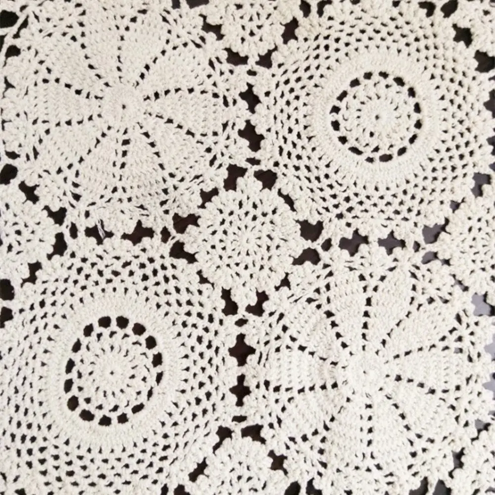 USTIDE 2pc Rustic Floral Table Runner Hand Crochet 15" x 31" | Elegant Cotton Doilies - view 3