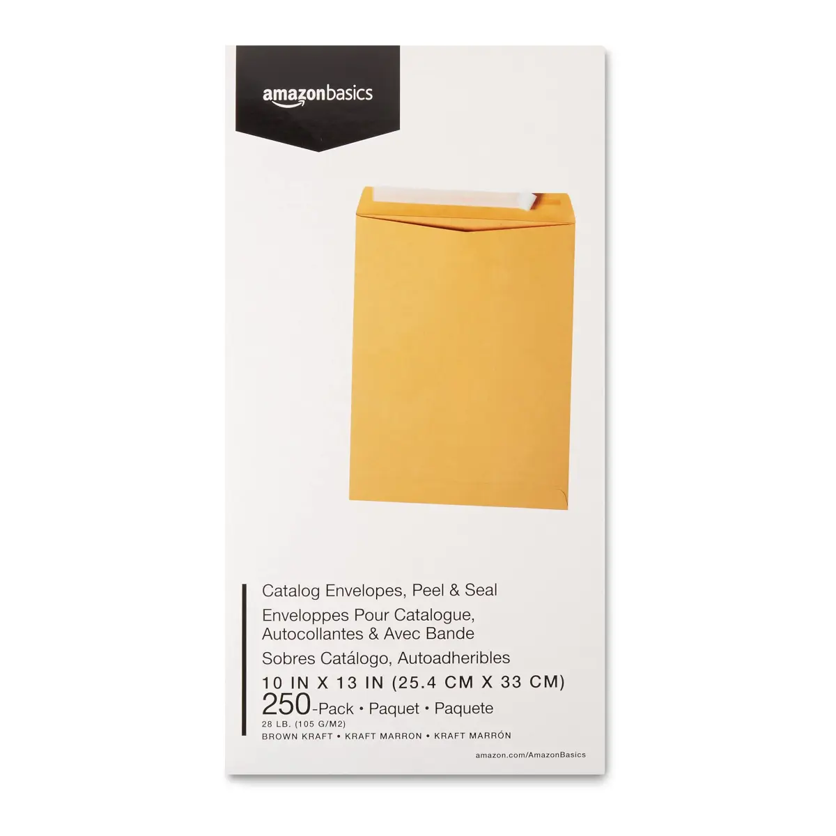 Amazon Basics Catalog Self Seal Mailing Envelopes 10 x 13 Inch Brown Kraft 250-Pack | Peel and Seal Closure - view 6