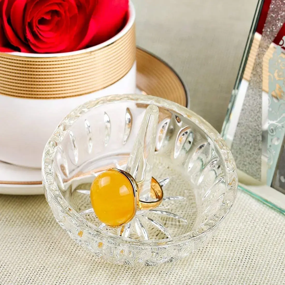 H&D HYALINE & DORA Crystal Ring Holder Dish 8 cm (3.1") | Elegant Clear Round Jewelry Organizer for Vanity - view 8