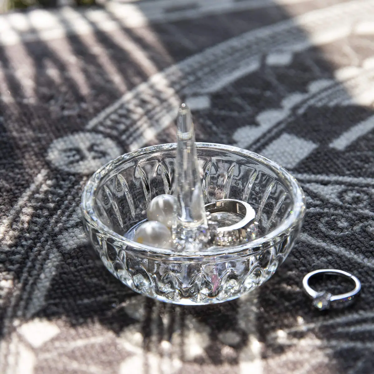 H&D HYALINE & DORA Crystal Ring Holder Dish 8 cm (3.1") | Elegant Clear Round Jewelry Organizer for Vanity - view 4
