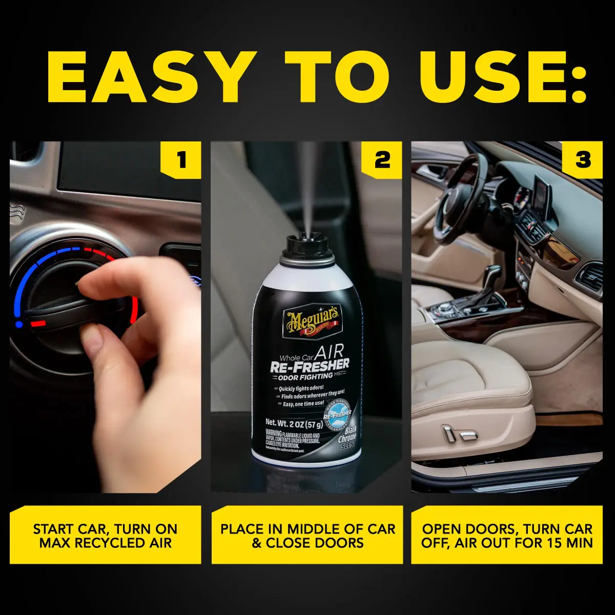 Meguiar's Whole Car Air Refresher Odor Eliminator Mist 2 Fl Oz (59 ml) | Eliminates Odors, Black Chrome Scent - view 6