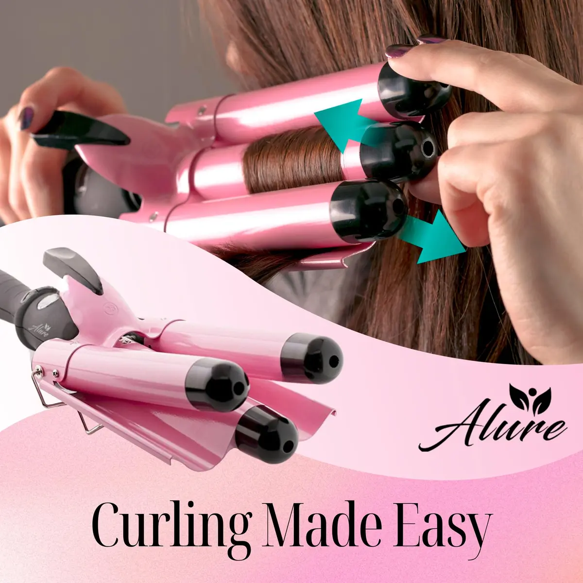 Alure Three Barrel Curling Iron Wand Hair Waver 1 Inch Ceramic Tourmaline Dual Voltage - view 7