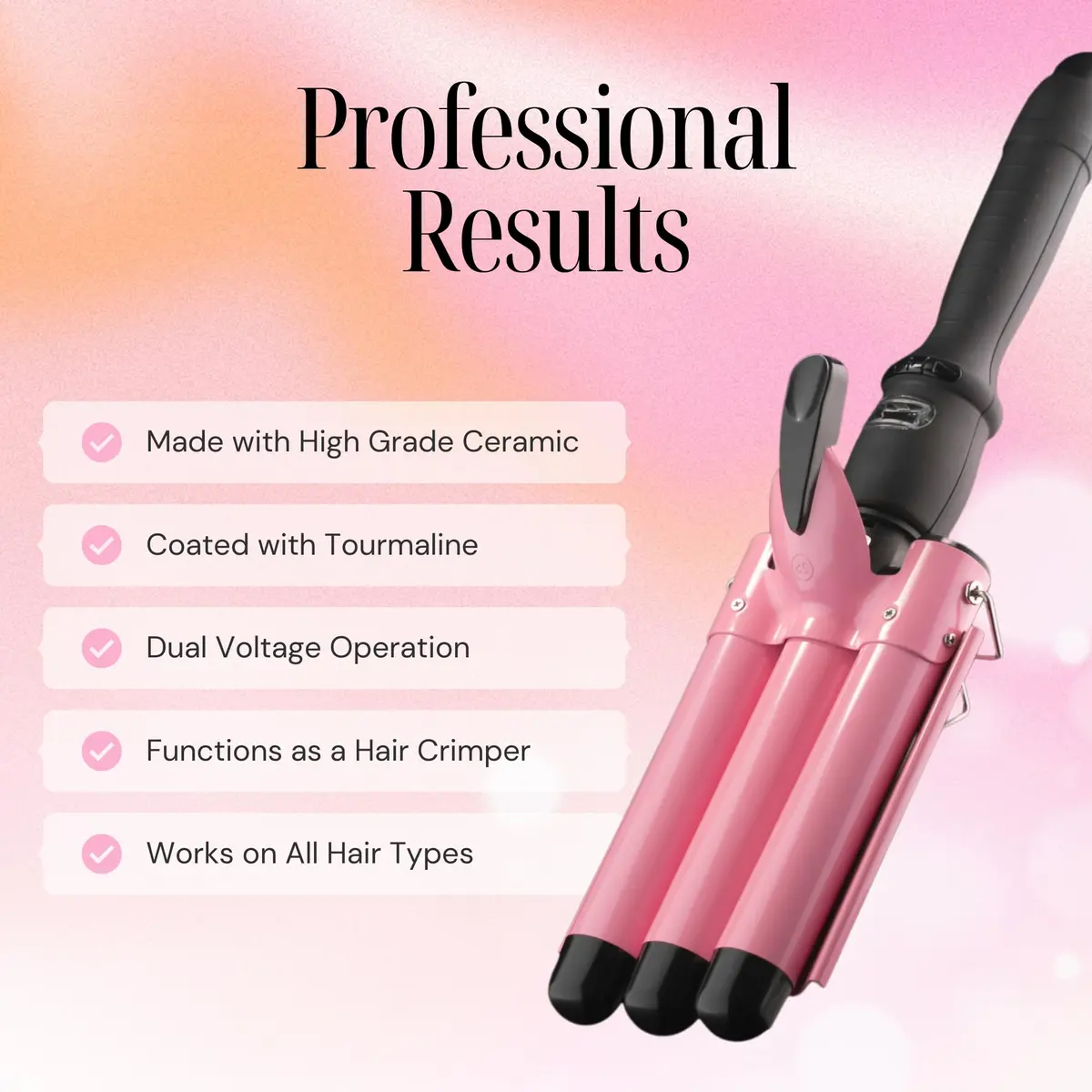 Alure Three Barrel Curling Iron Wand Hair Waver 1 Inch Ceramic Tourmaline Dual Voltage - view 3