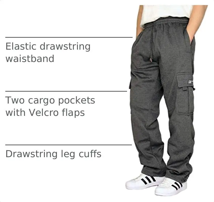DREAM USA Heavyweight Fleece Cargo Sweatpants, Charcoal, 5X-Large | Heavy Duty Baggy Style for Big & Tall Men - view 4