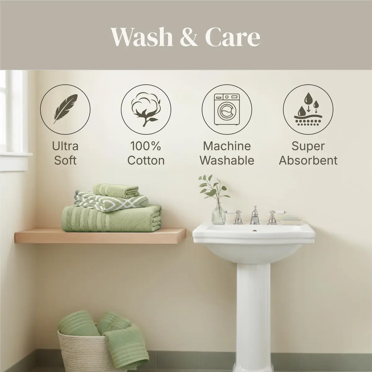Modern Threads 6 Piece Cotton Bath Towel Set – Reversible Diamond Pattern, 550 GSM, Sage Green - view 7