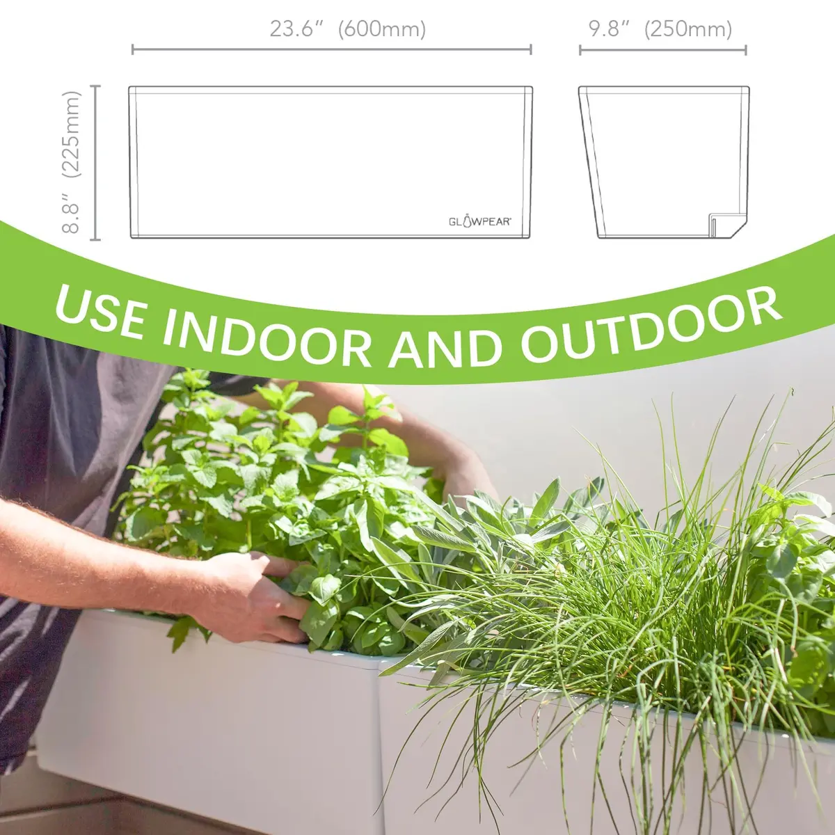 Glowpear Self Watering Planter Box - 23.6" | Scalable Wall Mount, Indoor Outdoor, White, UV Stable, BPA-Free, Modular - view 5
