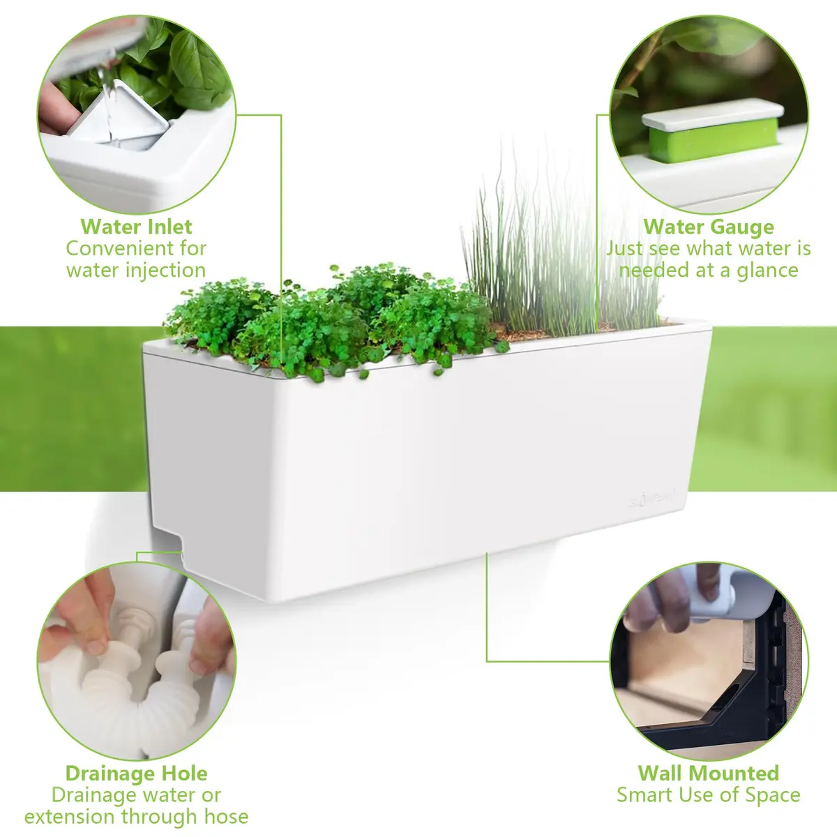 Glowpear Self Watering Planter Box - 23.6" | Scalable Wall Mount, Indoor Outdoor, White, UV Stable, BPA-Free, Modular - view 6