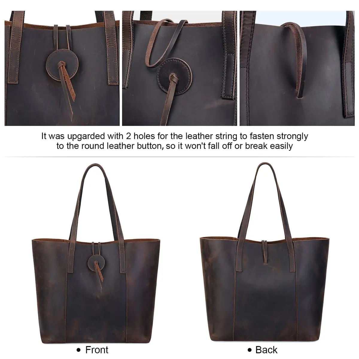 S-ZONE Vintage Crazy Horse Leather Tote Bag for Women Large Shoulder Purse | Retro & Durable - view 6