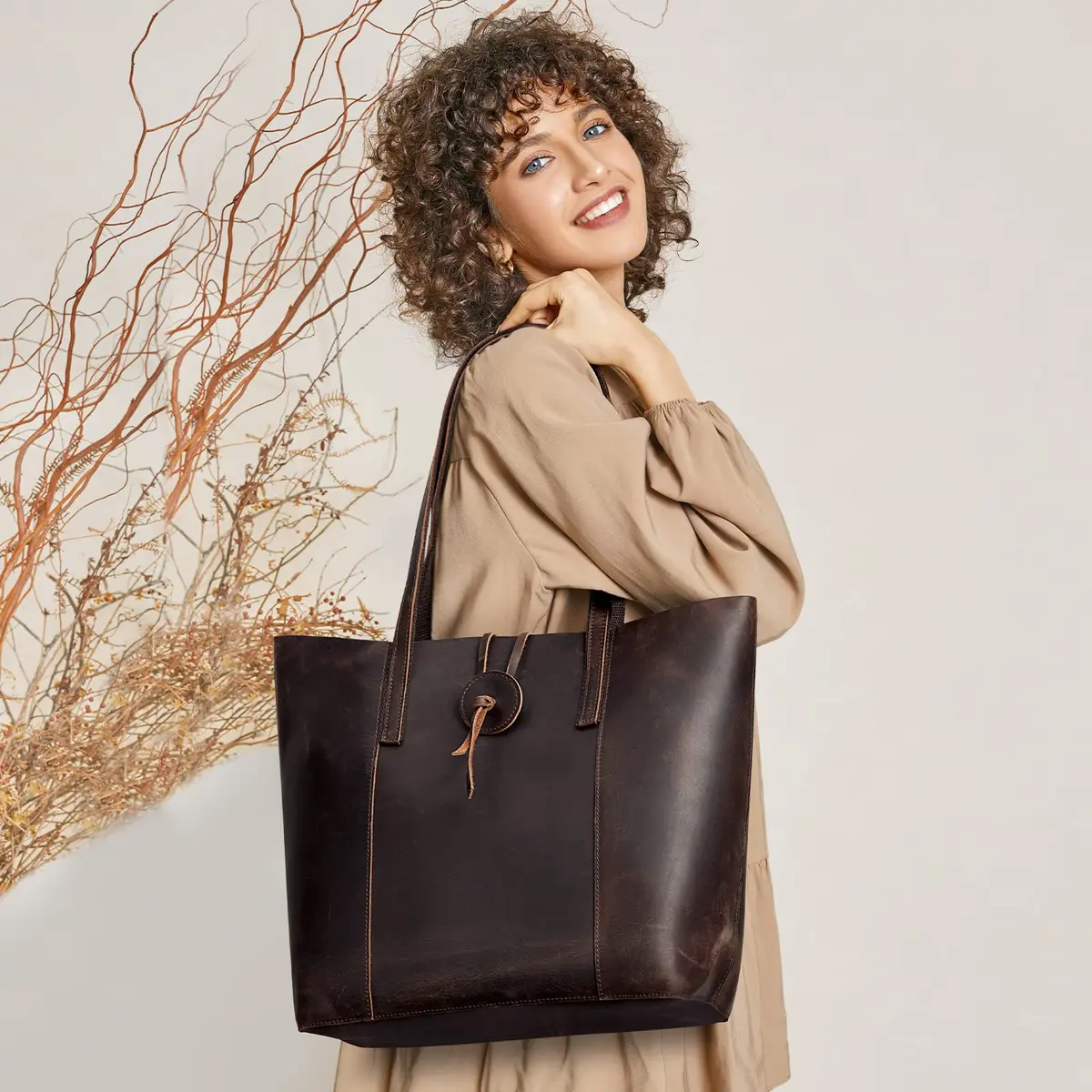 S-ZONE Vintage Crazy Horse Leather Tote Bag for Women Large Shoulder Purse | Retro & Durable - view 2