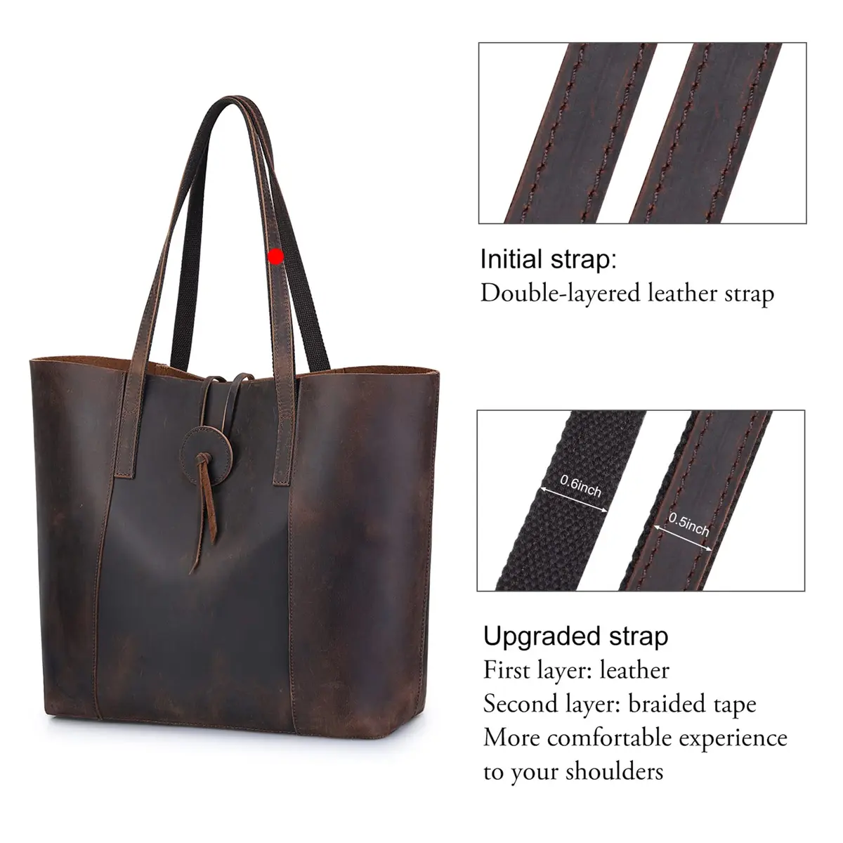 S-ZONE Vintage Crazy Horse Leather Tote Bag for Women Large Shoulder Purse | Retro & Durable - view 3