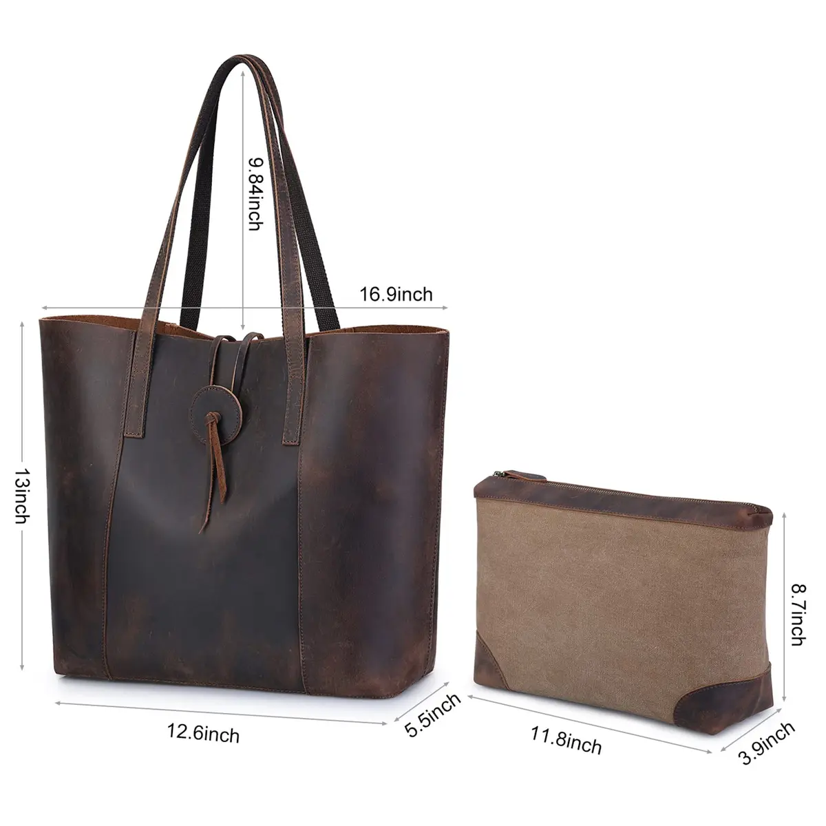 S-ZONE Vintage Crazy Horse Leather Tote Bag for Women Large Shoulder Purse | Retro & Durable - view 4