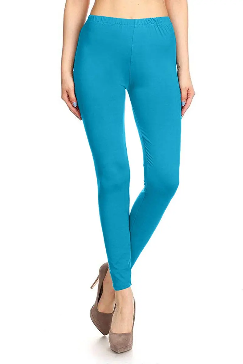Leggings Depot Womens 1" Waistband High Waisted Solid Leggings Pants (Full Length, Turquoise, One Size Plus) | Soft, Stretchy, Comfortable - view 2