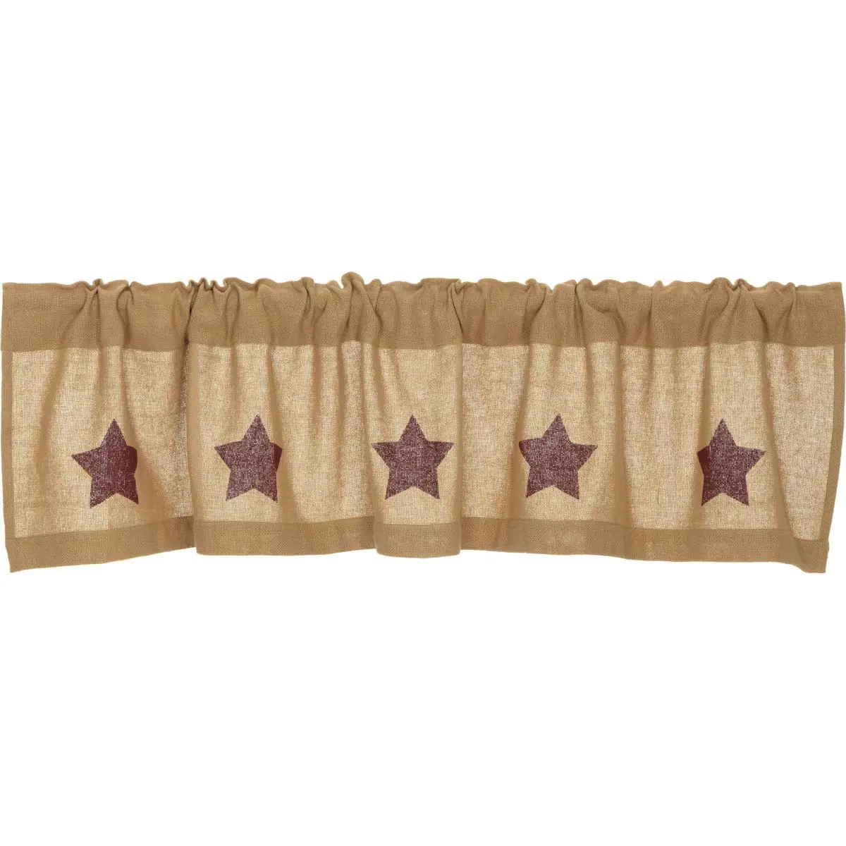 VHC Brands Burlap Natural with Burgundy Stars Primitive 16"x72" Valance Tan Cotton Window Curtains - view 4
