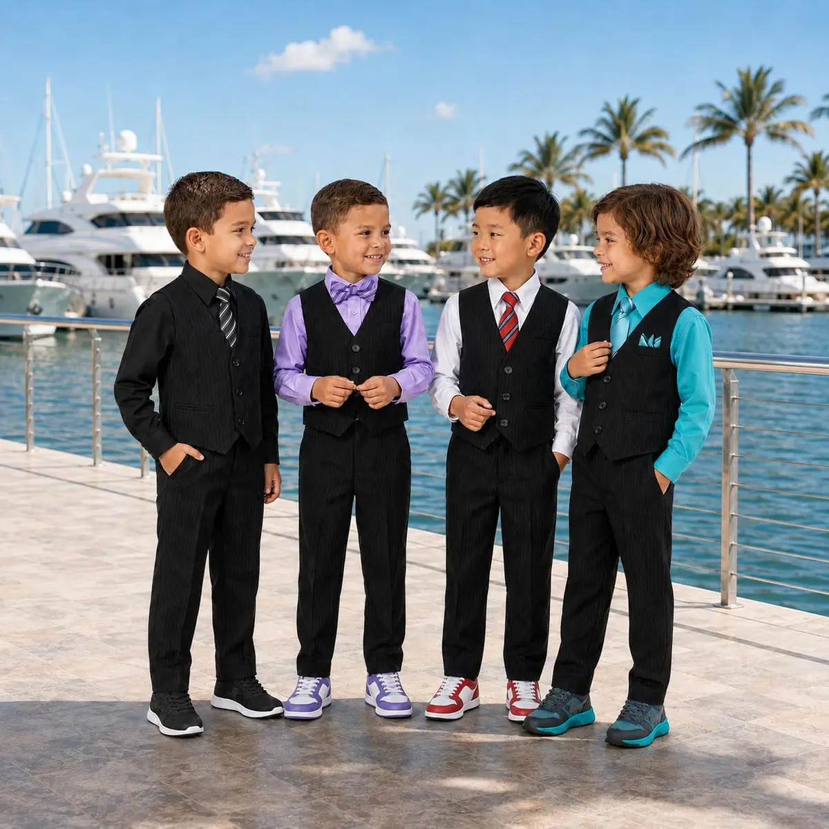 Johnnie Lene JL40 Pinstripe Boys Formal Dresswear Vest Set (14, Black/Lilac) | Complete 5-Piece Suit for Special Occasions - view 5