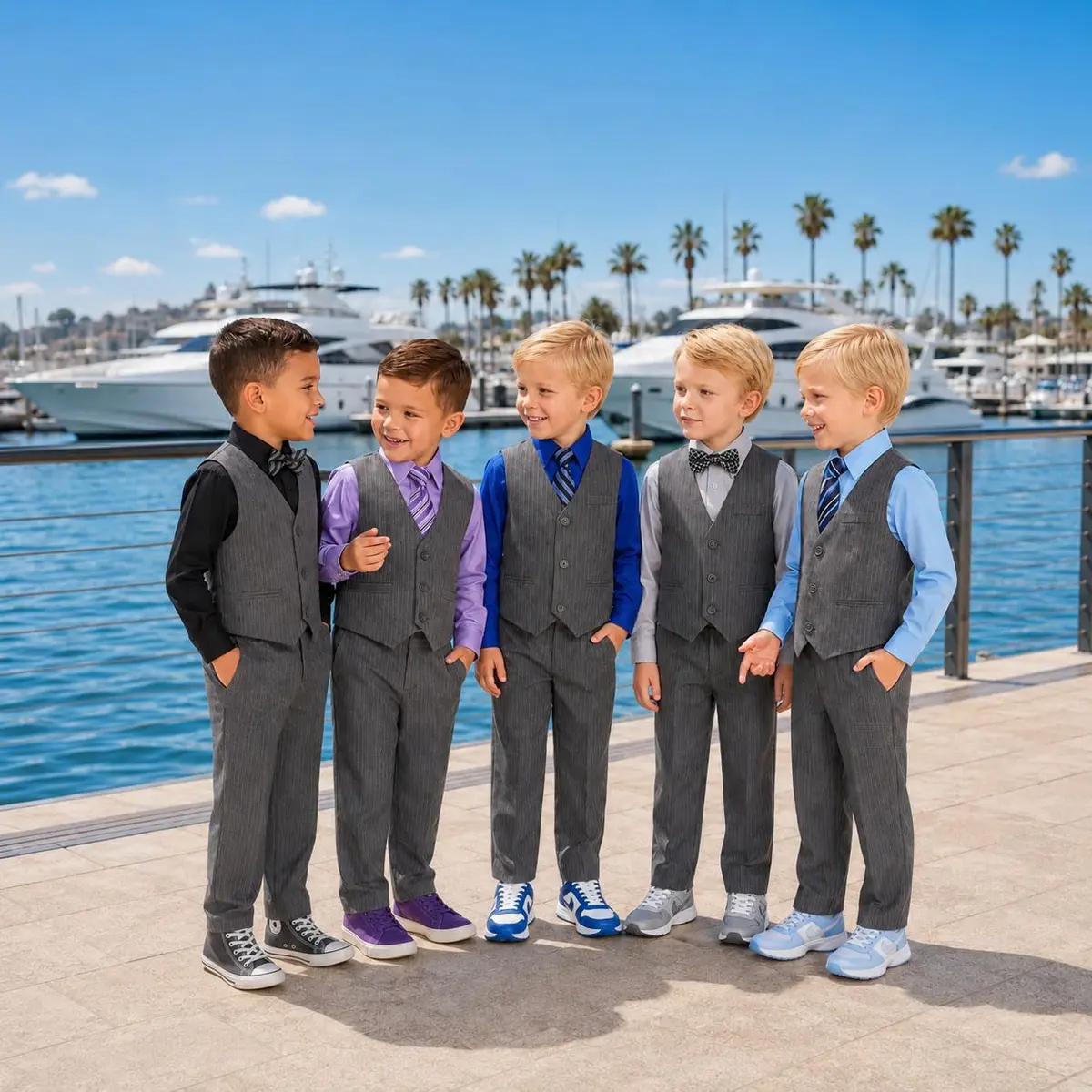 Johnnie Lene JL40 Pinstripe Boys Formal Dresswear Vest Set (14, Black/Lilac) | Complete 5-Piece Suit for Special Occasions - view 7