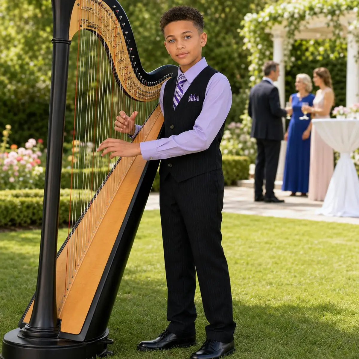 Johnnie Lene JL40 Pinstripe Boys Formal Dresswear Vest Set (14, Black/Lilac) | Complete 5-Piece Suit for Special Occasions - view 3