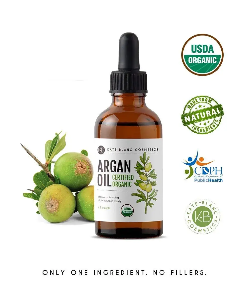 Kate Blanc Cosmetics USDA Certified Organic Argan Oil for Hair, Face & Skin 120ml (4 Fl Oz) | Pure Cold-Pressed Moroccan Oil for Growth & Shine - view 6