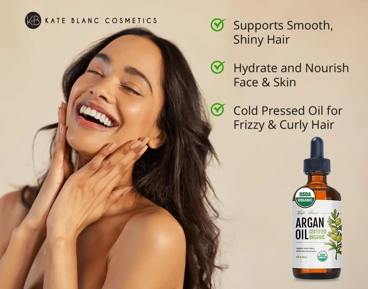 Kate Blanc Cosmetics USDA Certified Organic Argan Oil for Hair, Face & Skin 120ml (4 Fl Oz) | Pure Cold-Pressed Moroccan Oil for Growth & Shine - view 2