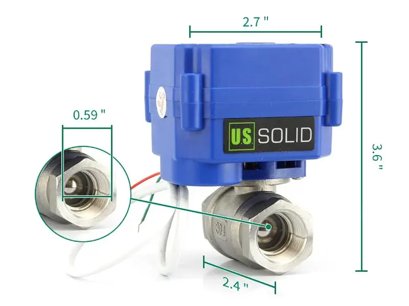 U.S. Solid Motorized Ball Valve 1/2" (15mm) NSF Certified 304SS Full Port, 9-24V AC/DC Auto Return - view 5
