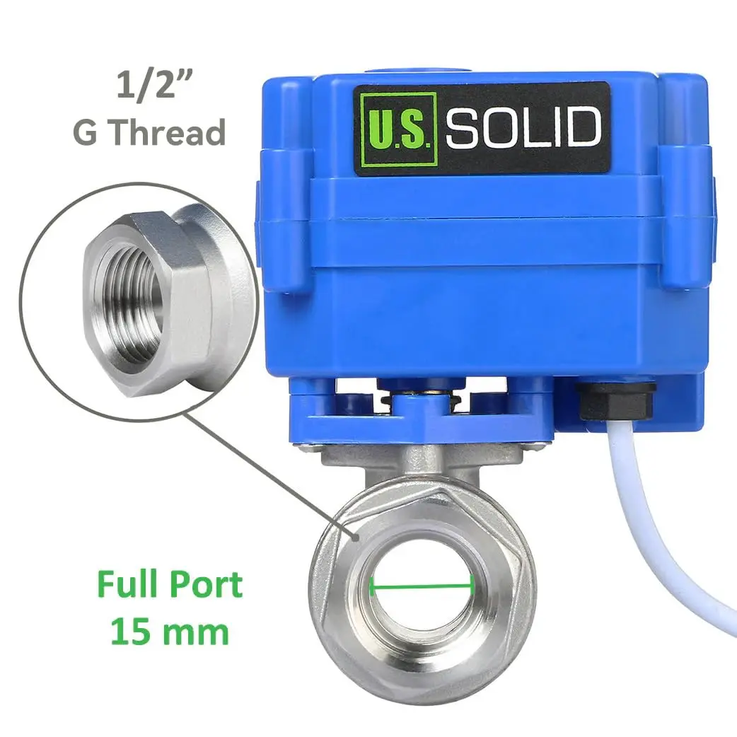 U.S. Solid Motorized Ball Valve 1/2" (15mm) NSF Certified 304SS Full Port, 9-24V AC/DC Auto Return - view 3