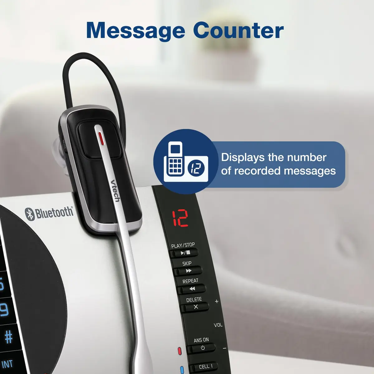 VTech DS6771-3 Connect to Cell Cordless Phone System with Answering Machine & Bluetooth Headset | 2 Handsets + 1 Headset - view 7
