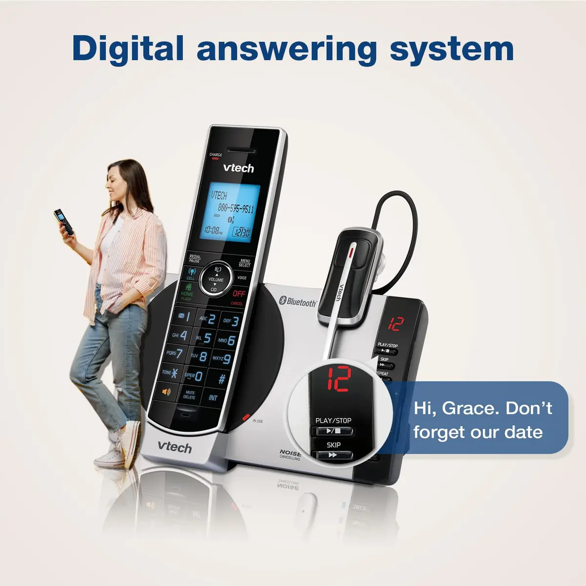 VTech DS6771-3 Connect to Cell Cordless Phone System with Answering Machine & Bluetooth Headset | 2 Handsets + 1 Headset - view 8