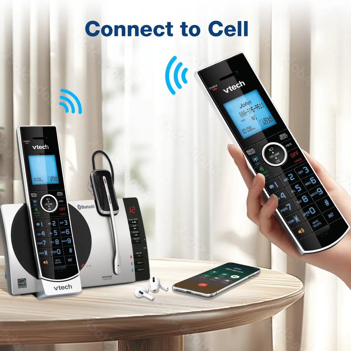 VTech DS6771-3 Connect to Cell Cordless Phone System with Answering Machine & Bluetooth Headset | 2 Handsets + 1 Headset - view 9