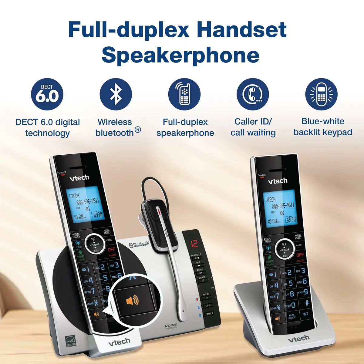 VTech DS6771-3 Connect to Cell Cordless Phone System with Answering Machine & Bluetooth Headset | 2 Handsets + 1 Headset - view 3