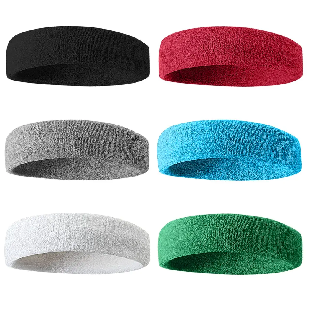 BEACE Sweatbands Sports Headband for Men & Women | Moisture Wicking Cotton Terry Cloth Headband (6PCS) - main product image